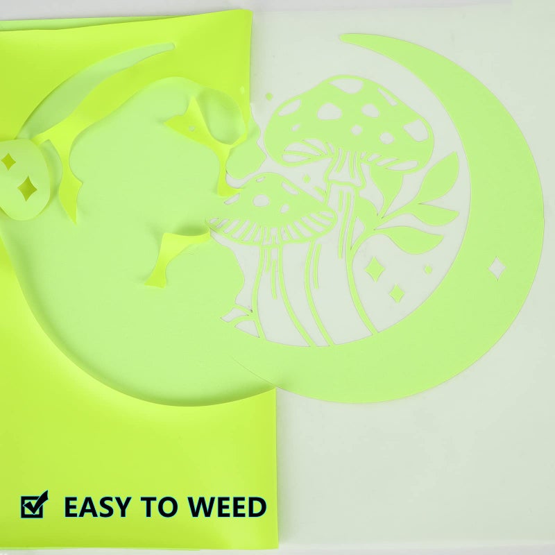 FUNKAKA Glow in The Dark Heat Transfer Vinyl Roll  12"" x 10ft Luminous Neon Yellow Iron on Vinyl for All Cutter Machine  Glow in The Dark HTV Vinyl for T-Shirts Easy to Cut & Weed for Heat Vinyl DIY - Image 4